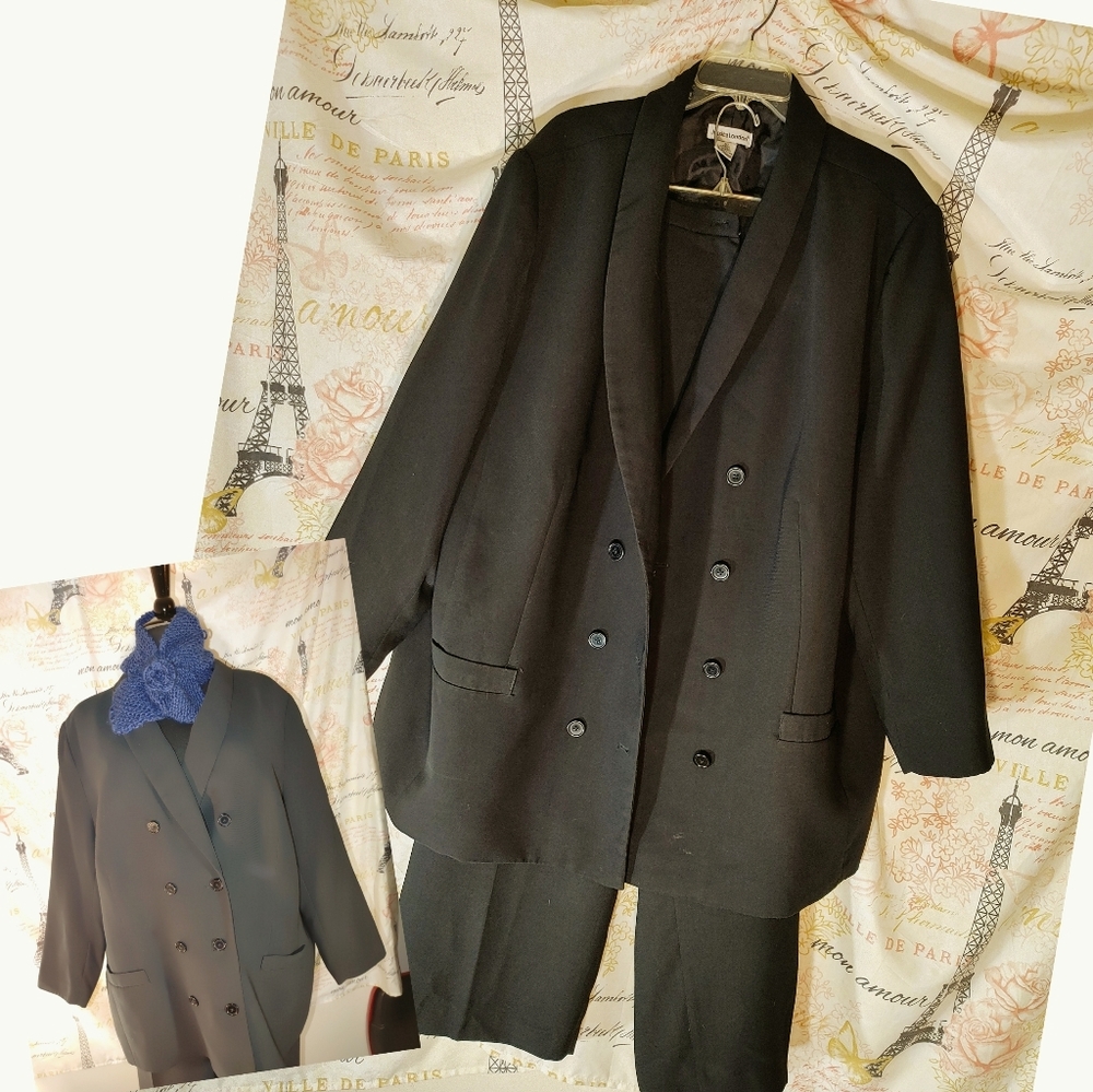 Plus Size Dark Blue Double-Breasted Pantsuit
